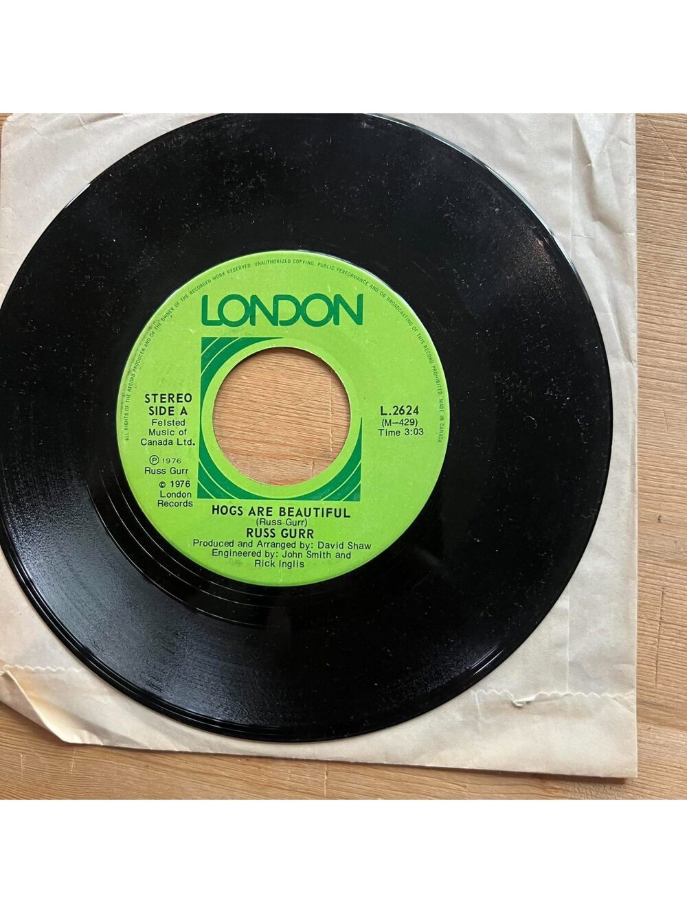 Russ Gurr - Hogs are Beautiful/Old White Tommy 45rpm VG+ R13